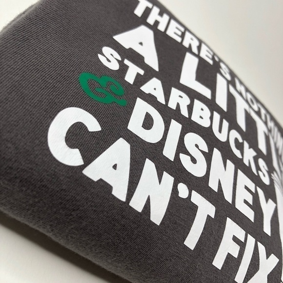 DISNEY & Starbucks Coffee & Minnie Mouse Grey White Graphic Anvil T-Shirt Top - Picture 8 of 11